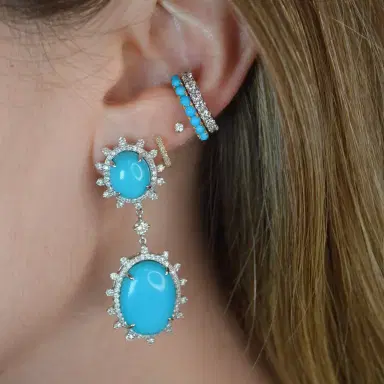 Wish Fine Jewelry 24.57ct Diamond Turquoise 18K Gold Sunburst Dangle Drop Earrings | Thumbnail 2
