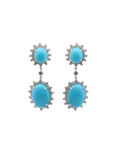 Wish Fine Jewelry 24.57ct Diamond Turquoise 18K Gold Sunburst Dangle Drop Earrings | Thumbnail 1