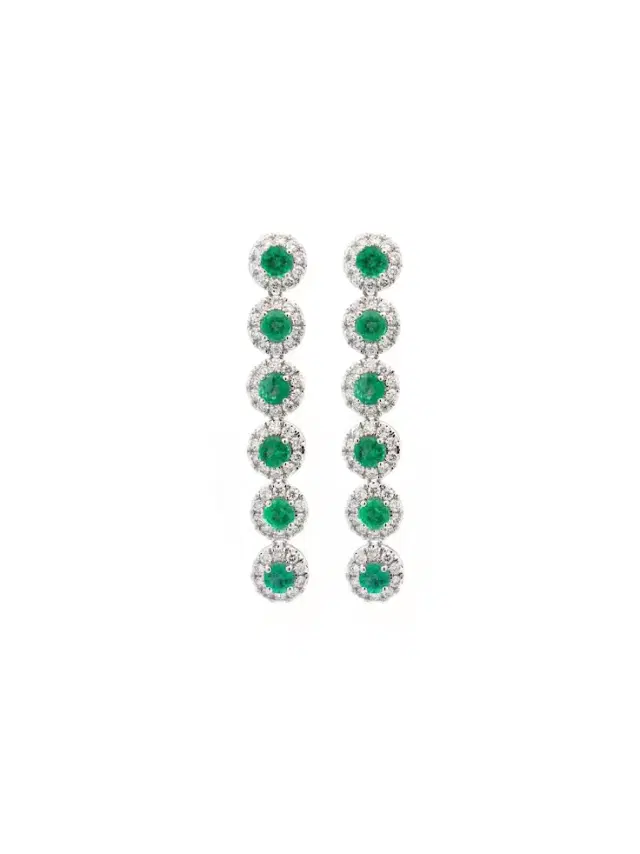 Wish Fine Jewelry 3.00ct Diamond Emerald 14K Gold Linear Cascade Earrings