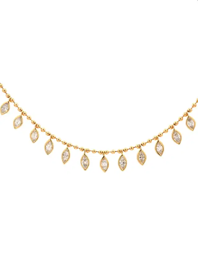 Wish Fine Jewelry 3.05ct Diamond 18K Gold Marquise Multi Drop Bead Necklace