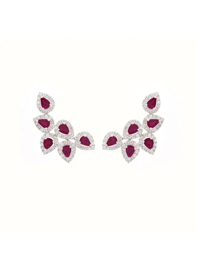 3.06ct Ruby Diamond 18K Gold Cluster Climber Earrings