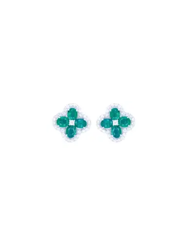Wish Fine Jewelry 3.11ct Diamond Emerald 18K Gold Flower Earrings | Thumbnail 1