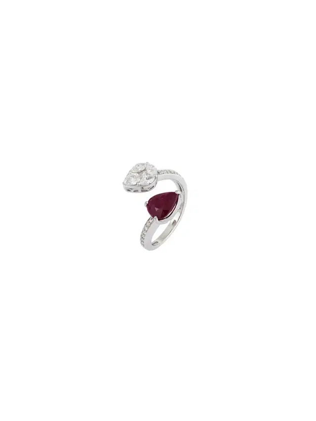Wish Fine Jewelry 3.11ct Diamond Ruby 18K Gold Invisible Set Bypass Ring