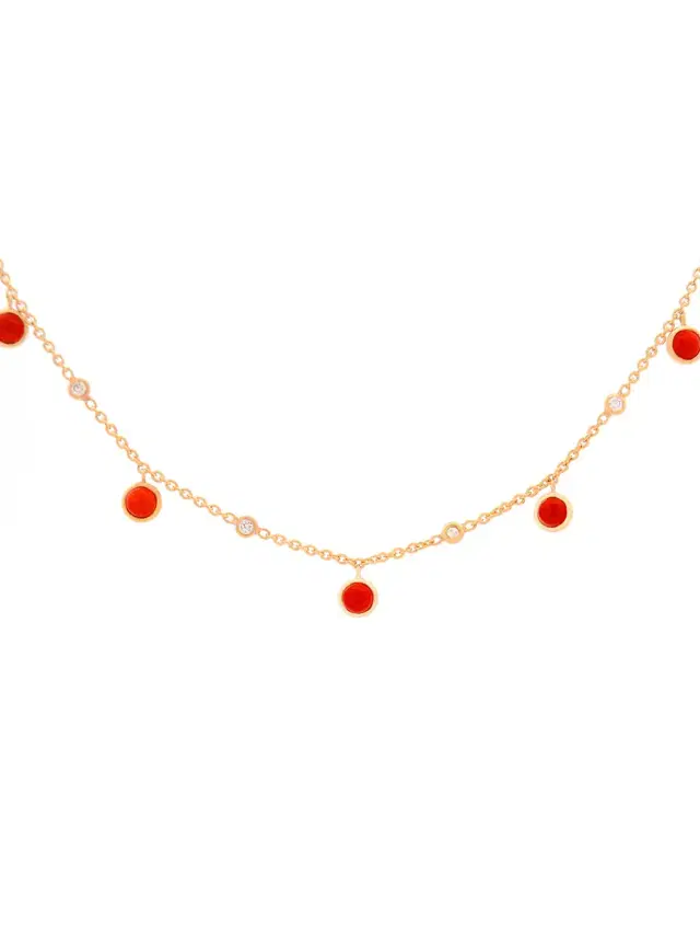 Wish Fine Jewelry 3.11ct Red Coral Diamond 18K Gold Floating Necklace