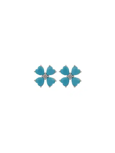 Wish Fine Jewelry 3.17ct Turquoise 18K Gold Heart Cut Clover Stud Earrings | Thumbnail 2