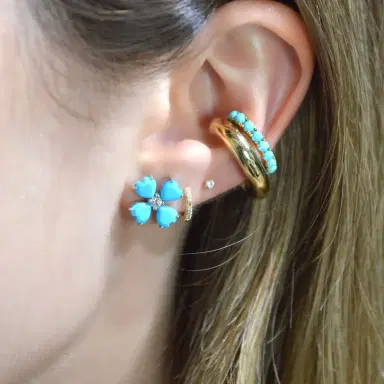 Wish Fine Jewelry 3.17ct Turquoise 18K Gold Heart Cut Clover Stud Earrings | Thumbnail 3