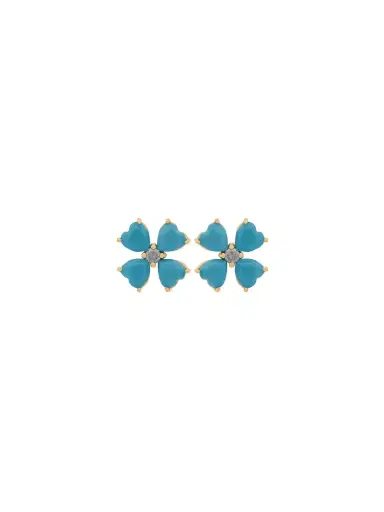 Wish Fine Jewelry 3.17ct Turquoise 18K Gold Heart Cut Clover Stud Earrings | Thumbnail 1