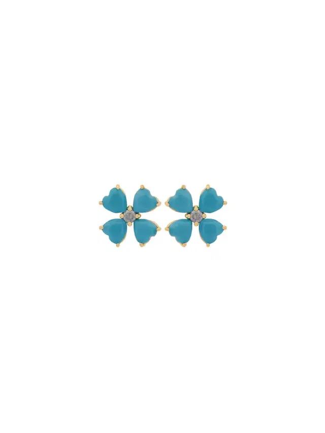 Wish Fine Jewelry 3.17ct Turquoise 18K Gold Heart Cut Clover Stud Earrings