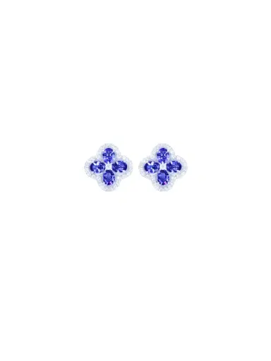 Wish Fine Jewelry 3.32ct Diamond Tanzanite 18K Gold Flower Earrings | Thumbnail 1 Wish Fine Jewelry 3.32ct Diamond Tanzanite 18K Gold Flower Earrings | Thumbnail 1
