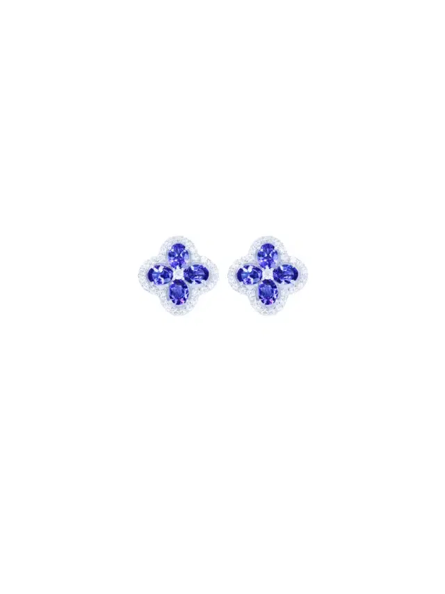 3.32ct Diamond Tanzanite 18K Gold Flower Earrings
