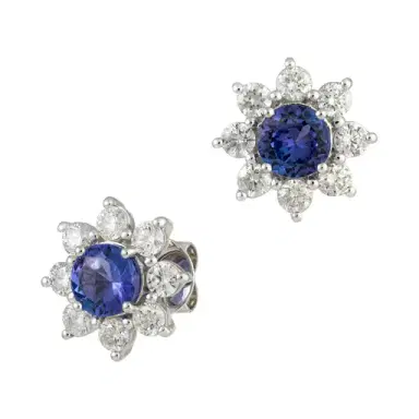 Wish Fine Jewelry 3.35ct Diamond Tanzanite 18K Gold Halo Earrings | Thumbnail 2