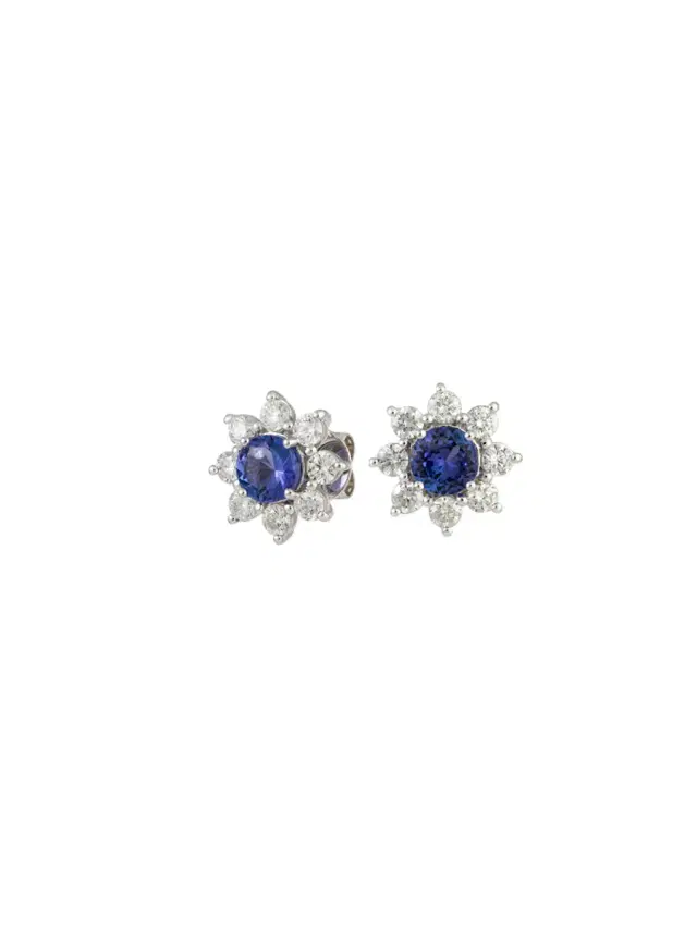 Wish Fine Jewelry 3.35ct Diamond Tanzanite 18K Gold Halo Earrings