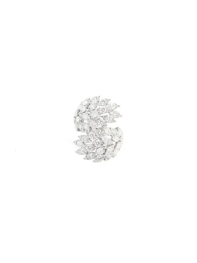3.40ct Diamond 18K Gold Cluster Leaf Bypass Ring