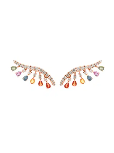Wish Fine Jewelry 3.41ct Multi Color Sapphire 18K Gold Climber Earrings | Thumbnail 1 Wish Fine Jewelry 3.41ct Multi Color Sapphire 18K Gold Climber Earrings | Thumbnail 1