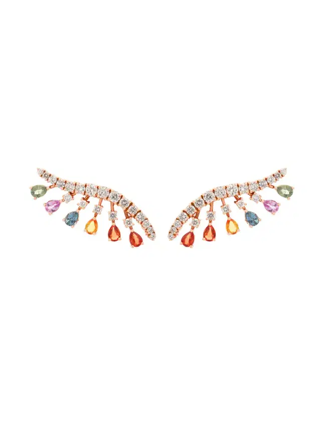Wish Fine Jewelry 3.41ct Multi Color Sapphire 18K Gold Climber Earrings