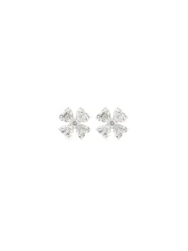 Wish Fine Jewelry 3.46ct Diamond 18K Gold Heart Cut Clover Stud Earrings