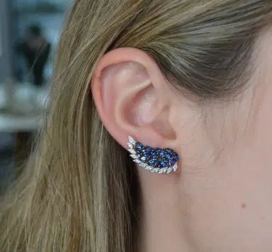 Wish Fine Jewelry 3.54ct Diamond Sapphire 18K Gold Wing Climber Earrings | Thumbnail 2