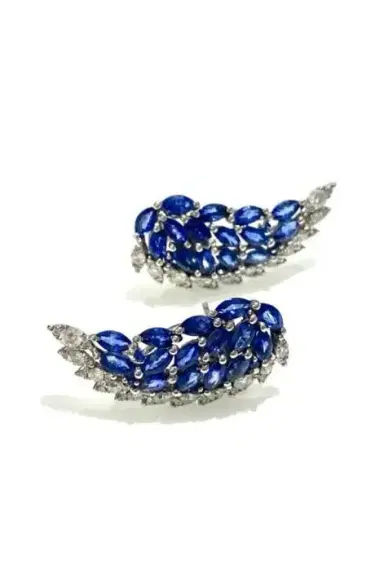 Wish Fine Jewelry 3.54ct Diamond Sapphire 18K Gold Wing Climber Earrings | Thumbnail 3