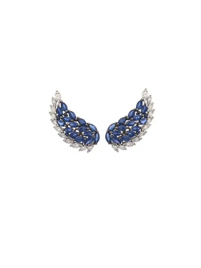 Wish Fine Jewelry 3.54ct Diamond Sapphire 18K Gold Wing Climber Earrings