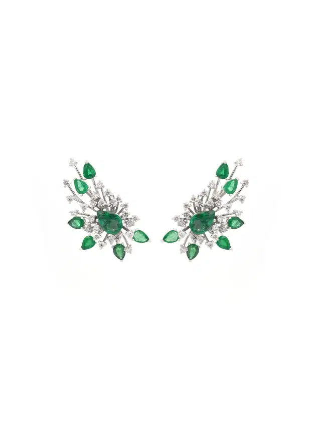 3.56ct Emerald Diamond 18K Gold Fireworks Climber Earrings