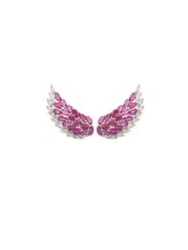 Wish Fine Jewelry 3.60ct Diamond Ruby 18K Gold Wing Climber Earrings | Thumbnail 1 Wish Fine Jewelry 3.60ct Diamond Ruby 18K Gold Wing Climber Earrings | Thumbnail 1