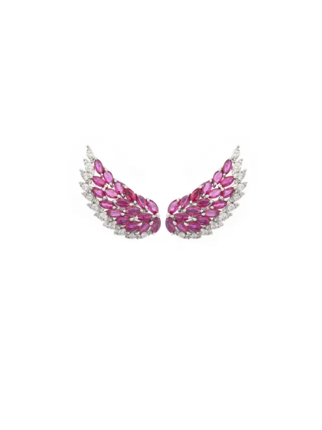 Wish Fine Jewelry 3.60ct Diamond Ruby 18K Gold Wing Climber Earrings