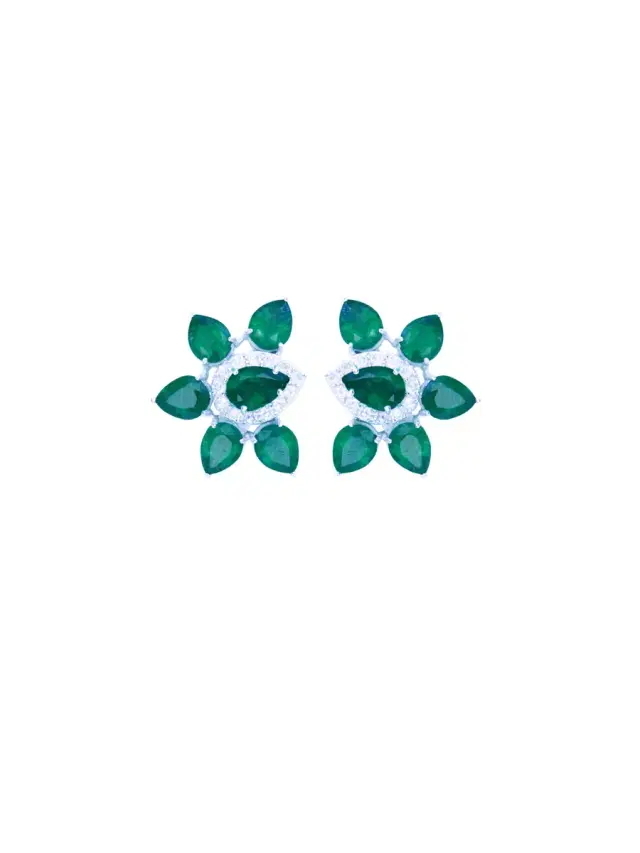 Wish Fine Jewelry 3.85ct Diamond Emerald 18K Gold Leaf Earrings