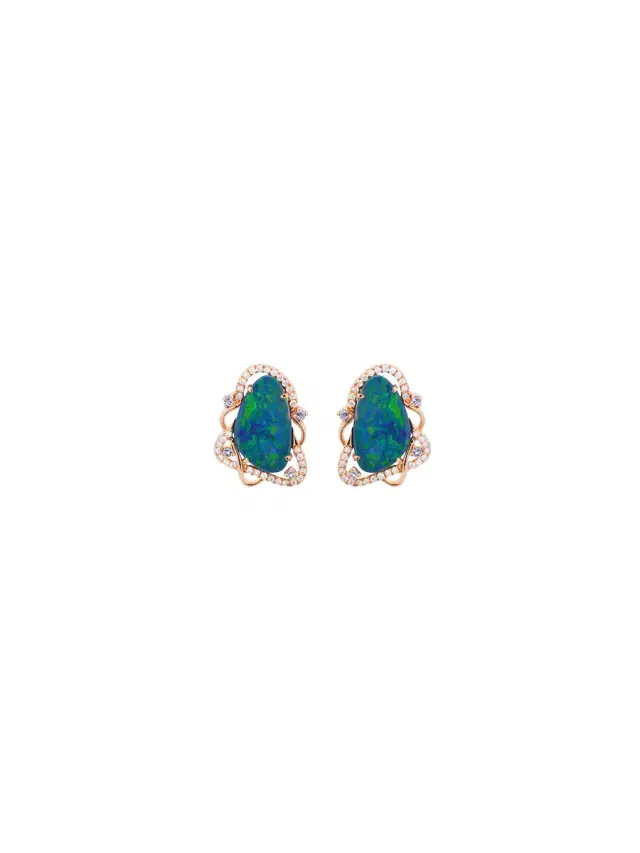Wish Fine Jewelry 4.00ct Diamond Aqua Australian Opal Tanzanite 18K Gold Stud Earrings