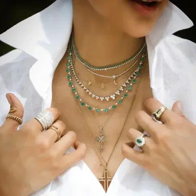 Wish Fine Jewelry 4.06ct Diamond Emerald 18K Gold Stationed Tennis Necklace | Thumbnail 2 Wish Fine Jewelry 4.06ct Diamond Emerald 18K Gold Stationed Tennis Necklace | Thumbnail 2