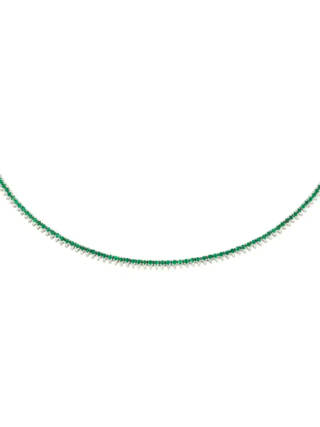 Wish Fine Jewelry 4.06ct Diamond Emerald 18K Gold Stationed Tennis Necklace