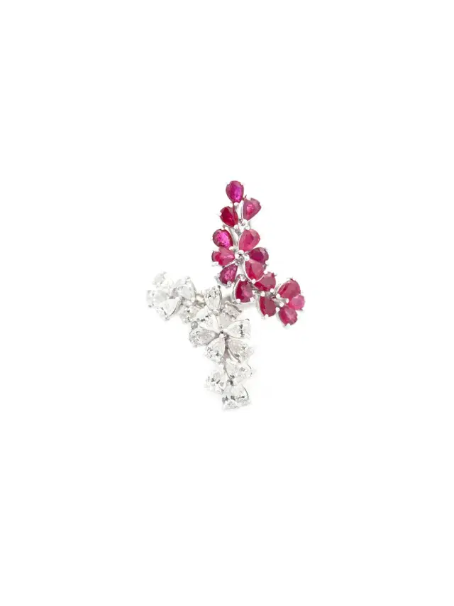 Wish Fine Jewelry 4.15ct Diamond Ruby  18K Gold Bypass Ring