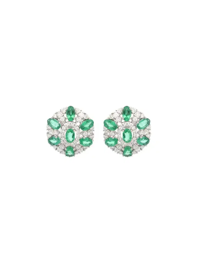 4.33ct Diamond Emerald 18K Gold Cluster Earrings