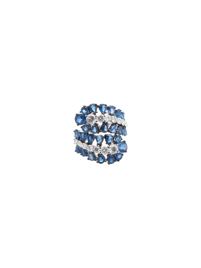 4.70ct Diamond Sapphire 18K Gold Cluster Leaf Bypass Ring