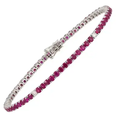 Wish Fine Jewelry 4.85ct Ruby Diamond 18K Gold Tennis Bracelet | Thumbnail 1