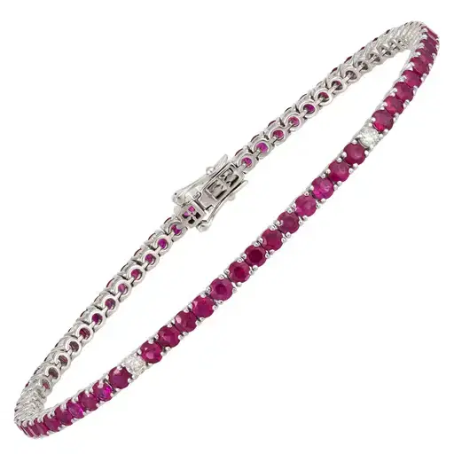 Wish Fine Jewelry 4.85ct Ruby Diamond 18K Gold Tennis Bracelet