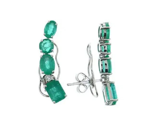 Wish Fine Jewelry 5.06cts Diamond Emerald 18K Gold Climber Earrings