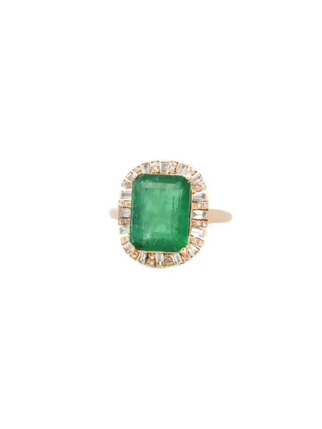5.27ct Diamond Emerald 14K Gold Halo Cocktail Ring