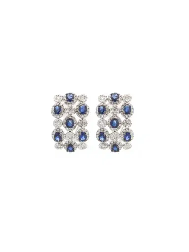 Wish Fine Jewelry 5.40ct Sapphire Diamond Gold Cluster Earrings | Thumbnail 1