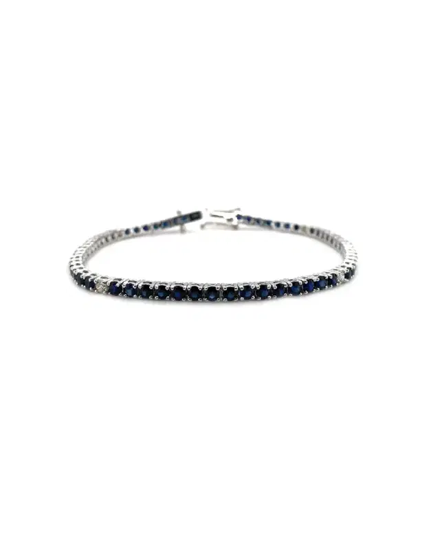 Wish Fine Jewelry 5.43ct Blue Sapphire Diamond 18K Gold Tennis Bracelet