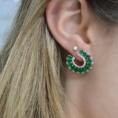 Wish Fine Jewelry 5.47ct Diamond Emerald 18K Gold Cluster Earrings | Thumbnail 2 Wish Fine Jewelry 5.47ct Diamond Emerald 18K Gold Cluster Earrings | Thumbnail 2