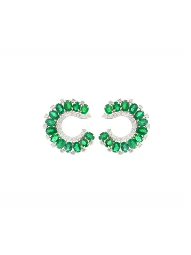 Wish Fine Jewelry 5.47ct Diamond Emerald 18K Gold Cluster Earrings | Thumbnail 1 Wish Fine Jewelry 5.47ct Diamond Emerald 18K Gold Cluster Earrings | Thumbnail 1