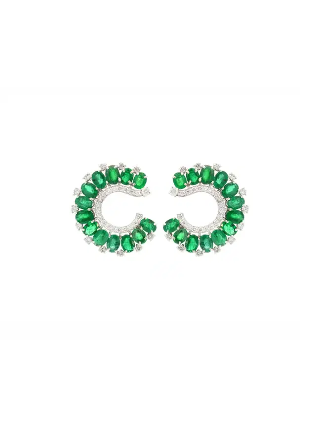 Wish Fine Jewelry 5.47ct Diamond Emerald 18K Gold Cluster Earrings