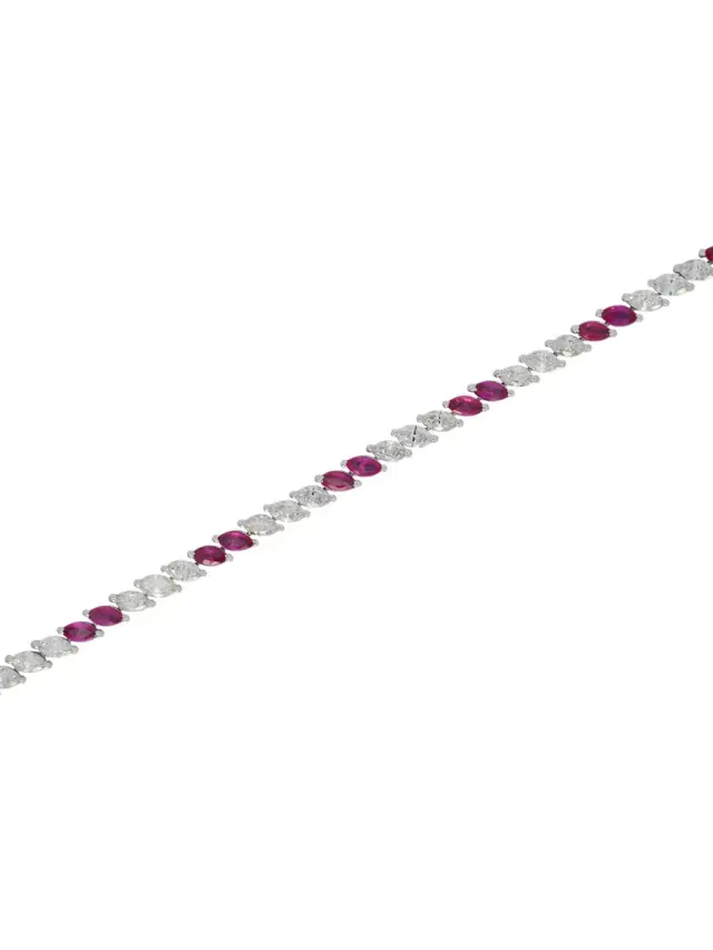 Wish Fine Jewelry 5.61ct Diamond Ruby 14K Gold Marquise Tennis Necklace