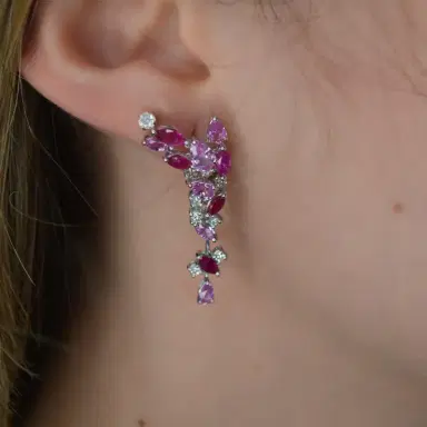 Wish Fine Jewelry 5.66ct Diamond Ruby 18K Gold Drop Earrings | Thumbnail 2 Wish Fine Jewelry 5.66ct Diamond Ruby 18K Gold Drop Earrings | Thumbnail 2
