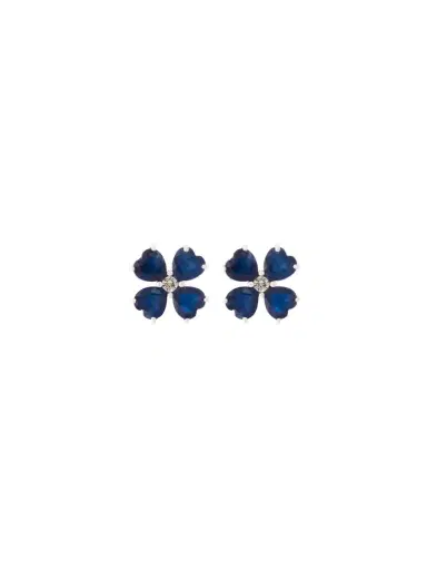 Wish Fine Jewelry 5.69ct Blue Sapphire 18K Gold Heart Cut Clover Stud Earrings | Thumbnail 1