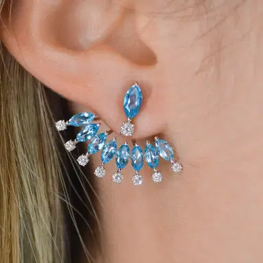 Wish Fine Jewelry 5.72ct Diamond Topaz 18K Gold Day & Night Cluster Earrings | Thumbnail 2 Wish Fine Jewelry 5.72ct Diamond Topaz 18K Gold Day & Night Cluster Earrings | Thumbnail 2