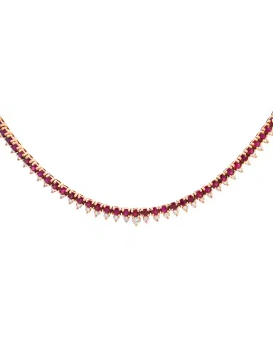 Wish Fine Jewelry 5.75ct Ruby Diamond 18K Gold Stationed Tennis Necklace | Thumbnail 1 Wish Fine Jewelry 5.75ct Ruby Diamond 18K Gold Stationed Tennis Necklace | Thumbnail 1