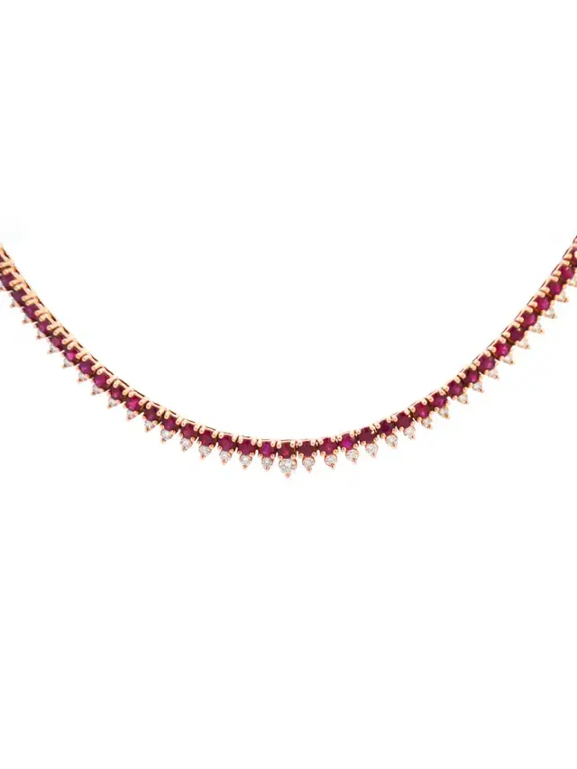 Wish Fine Jewelry 5.75ct Ruby Diamond 18K Gold Stationed Tennis Necklace