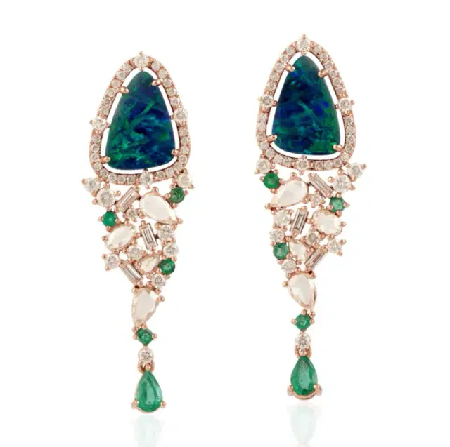 Wish Fine Jewelry 5.87ct Opal Diamond 18K Gold Dangle Earrings