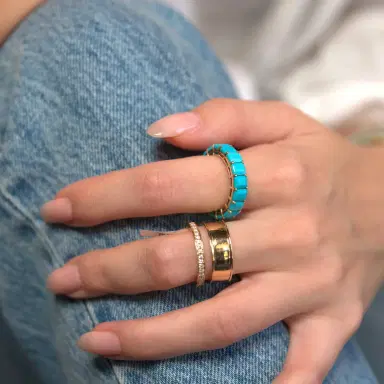 Wish Fine Jewelry 6.37ct Turquoise 18K Gold Eternity Ring | Thumbnail 3 Wish Fine Jewelry 6.37ct Turquoise 18K Gold Eternity Ring | Thumbnail 3